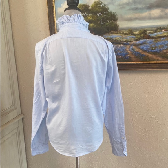 Sky Blue Women's Button Down Shirt with Ruffles - Picture 4 of 4